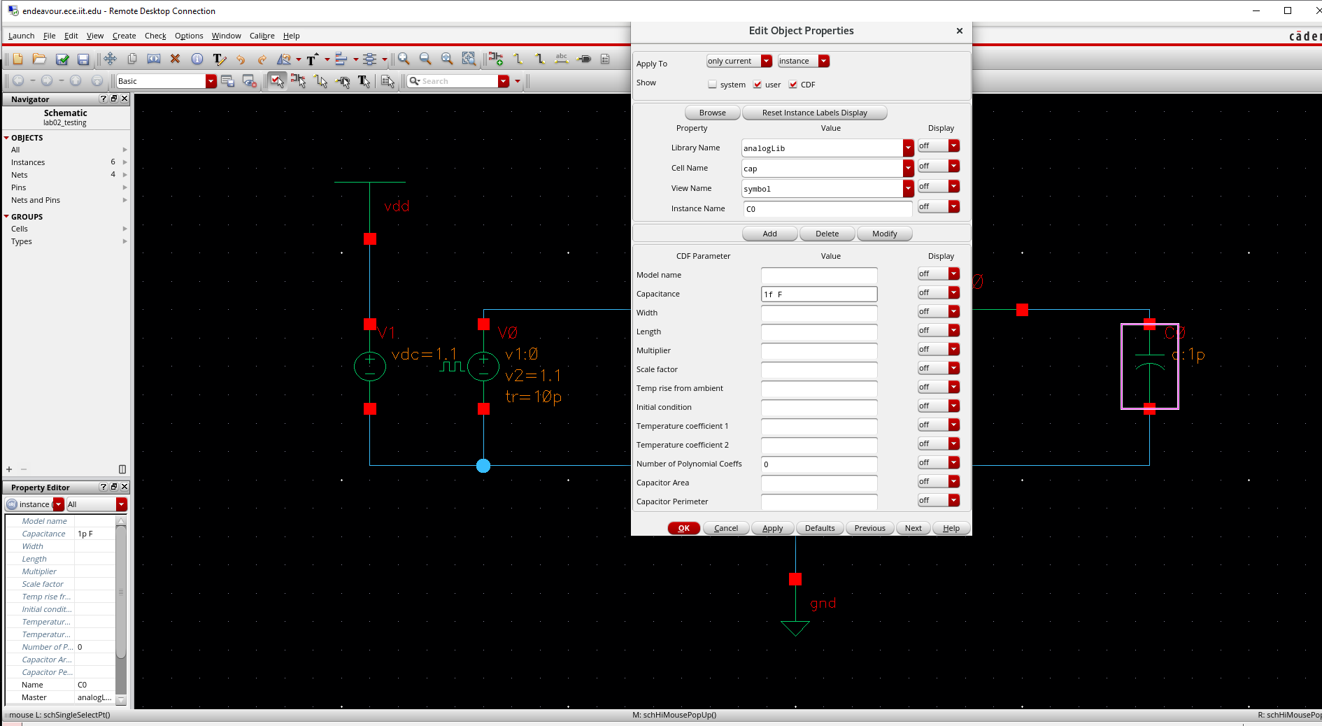 Capacitor set to one femtofarad