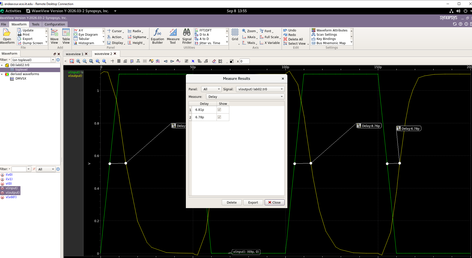 WaveView Measure Results dialog